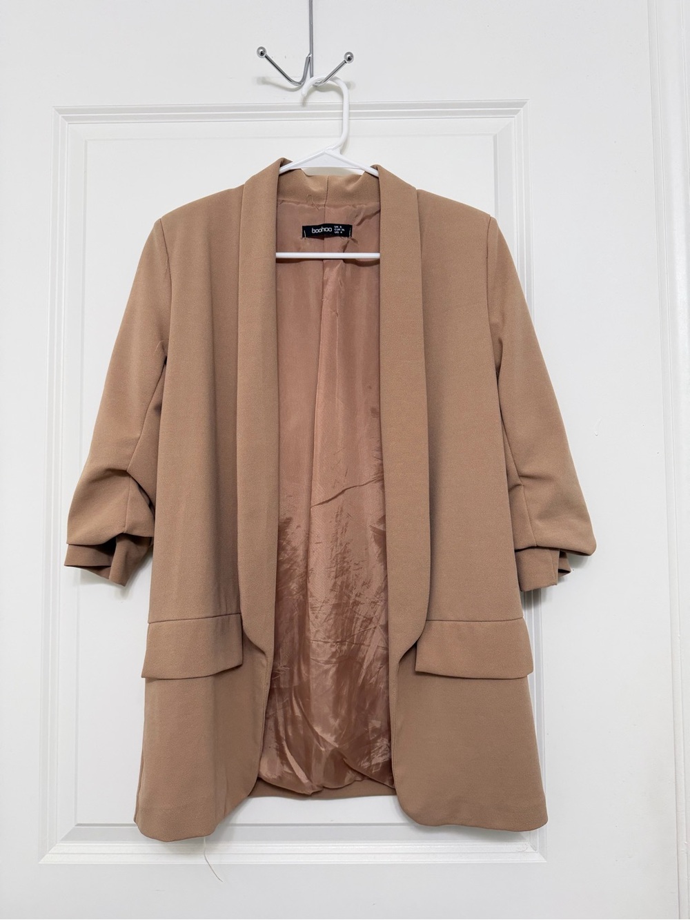 Boohoo Camel Open-Front Blazer